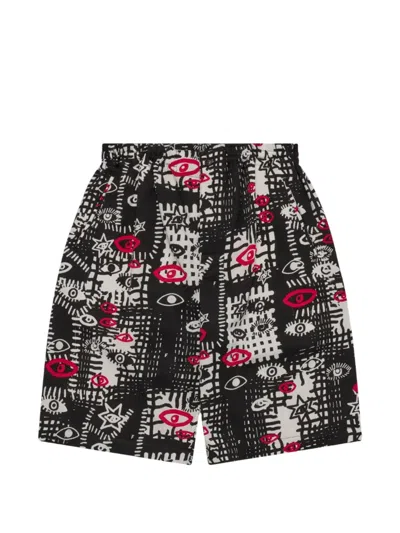 Comme Des Garcons Black Filip Pagowski Graphic-print Shorts In Black