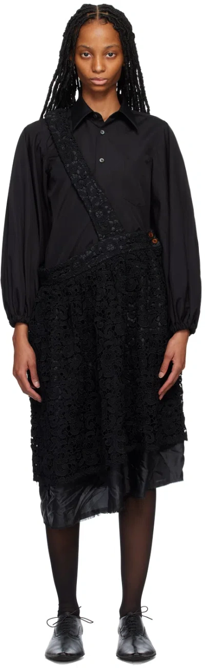 Comme Des Garçons Black Floral Midi Skirt In 1 Black