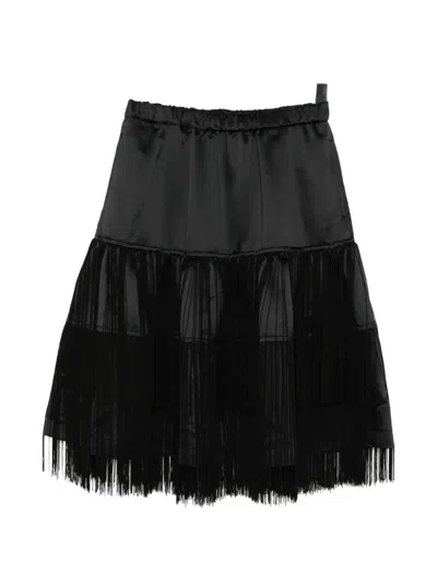Comme Des Garcons Black Fringe-detailed Tiered Skirt In Black