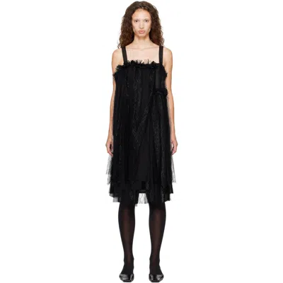 Comme Des Garçons Black Gabardine Medium X Georgette Midi Dress In Animal Print