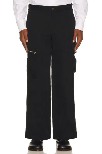 Comme Des Garcons Black Garment Treated Cargo Pocket Pant In Black