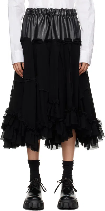 Comme Des Garçons Black Georgette Faux-leather Midi Skirt In 1 Black/black