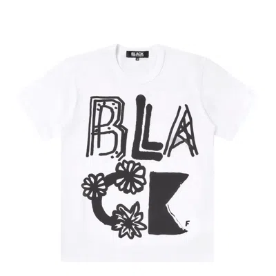 Comme Des Garcons Black Graphic Print Flower Pattern Tee In White