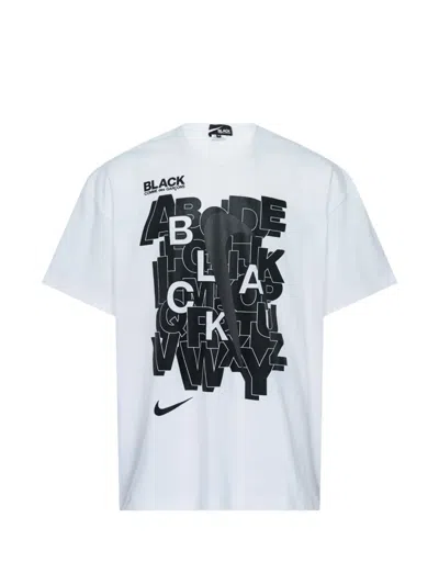 Comme Des Garcons Black Letters Graphic Print Crew Neck Tee In White