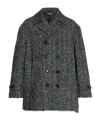 Comme Des Garçons Black Grey Double-breasted Coat With Herringbone Pattern In Black