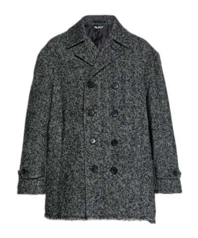Comme Des Garçons Black Grey Double-breasted Coat With Herringbone Pattern