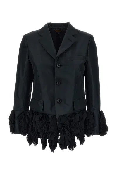 Comme Des Garçons Black Iridescent Tailored Ruffled Blazer