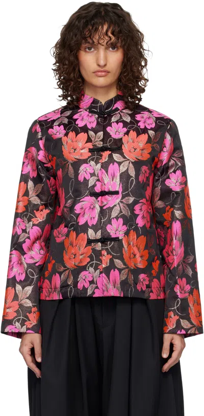 Comme Des Garçons Black Jacquard Flower Pattern Jacket In Multi