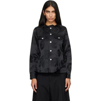Comme Des Garçons Paneled Peplum Jacquard Jacket In Black