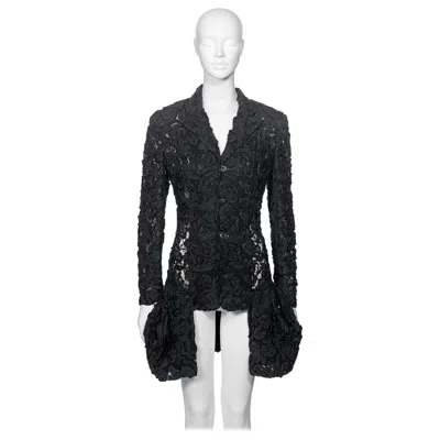 Pre-owned Comme Des Garçons Black Lace Bubble Hem Jacket With Ribbon Embroidery, Ss 1987