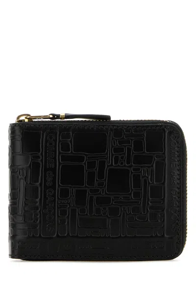 Comme Des Garçons Leather Wallet Embossed Design Gold Tone Hardware In Black