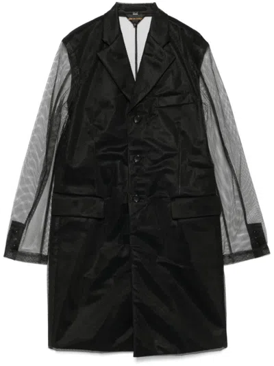 COMME DES GARÇONS BLACK MESH-OVERLAY COAT
