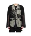 Comme Des Garçons Black Nylon Tulle  Cotton Cloth Blazer In Black/cream