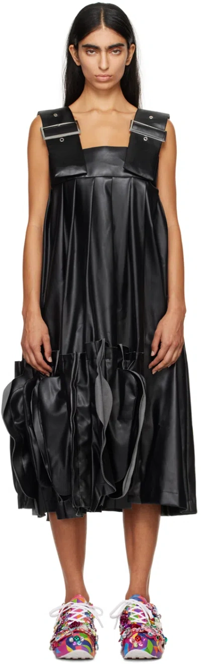 Comme Des Garçons Black Pleated Faux-leather Midi Dress In 1 Black