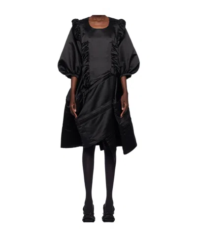 Comme Des Garçons Black Polyester Satin Thick Midi Dress