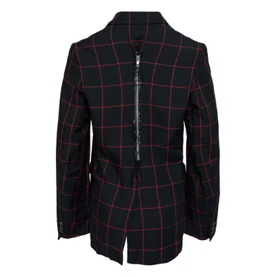 Comme Des Garcons Black Polyester Windowpane Garment Dye Jacket In Black