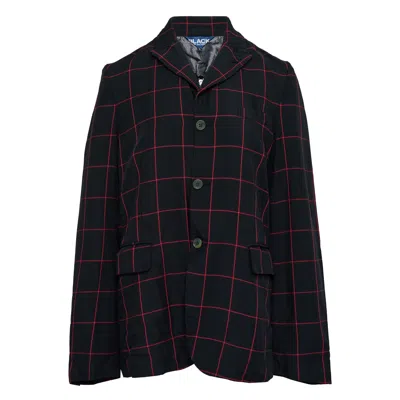 Comme Des Garcons Black Polyester Windowpane Garment Dye Jacket In Black