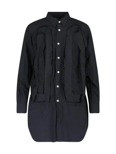 Comme Des Garçons Black Ruffle Detail Button-down Shirt In Animal Print