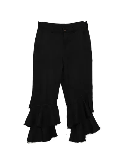 Comme Des Garcons Black Ruffled Frayed-edge Trousers In Black