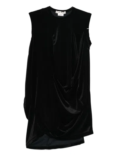 Comme Des Garçons Black Sleeveless Draped Detail Asymmetric Hem T-shirt