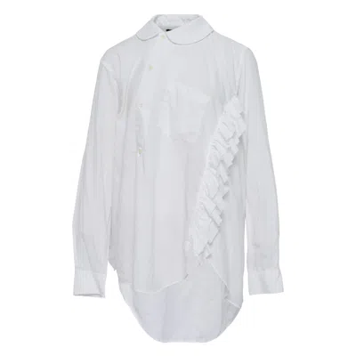 Comme Des Garcons Black Spun Broad Asymmetric Ruffle Shirt In White