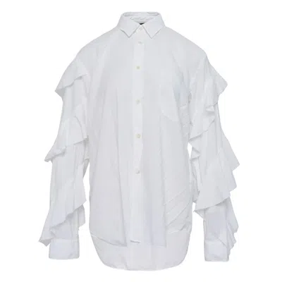 Comme Des Garcons Black Spun Broad Ruffled Sleeve Long Sleeve Shirt In White