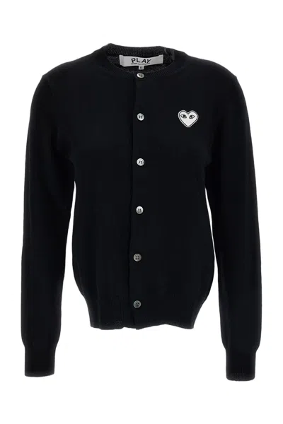 Comme Des Garçons Black White Emblem Wool Round-neck Cardigan