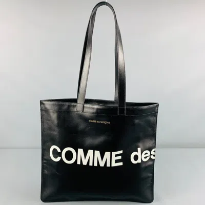 Pre-owned Comme Des Garçons Black White Logo Cowhide Leather Tote Bag
