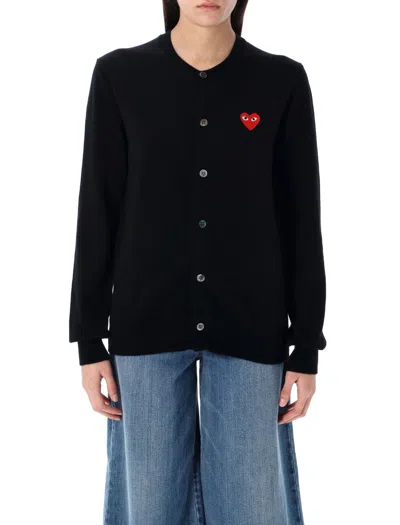 Comme Des Garçons Logo Wool Cardigan With Ribbed Cuffs In Black