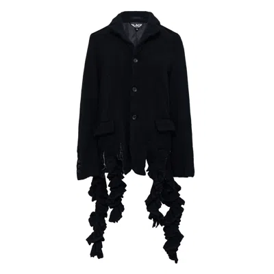 Comme Des Garcons Black Wool/nylon Tweed Medium Ruffle Jacket In Black