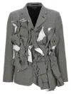 Comme Des Garçons Houndstooth Ruffled-detail Wool Blazer In Blackwhite