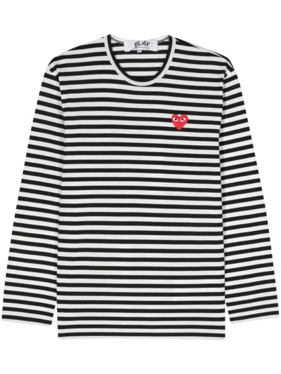 COMME DES GARÇONS BLACKWHITE LOGO STRIPED COTTON T-SHIRT