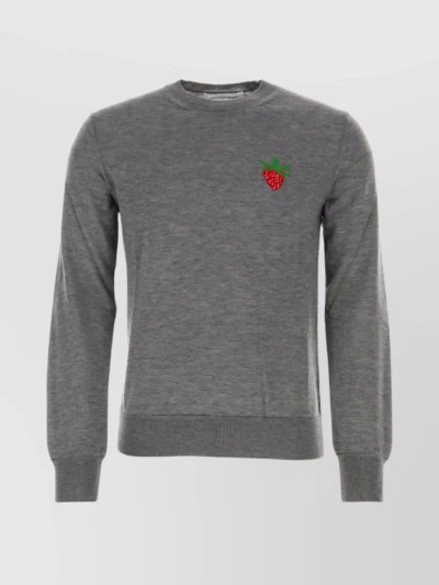 Comme Des Garçons Blend Crew Neck Sweater With Embroidered Detail In Grey