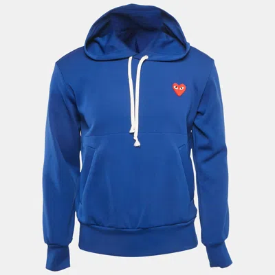 Pre-owned Comme Des Garçons Blue Heart Applique Jersey Hoodie S