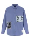 Comme Des Garçons Patch Striped Cotton Poplin Shirt With Unique Embroidery In Blue