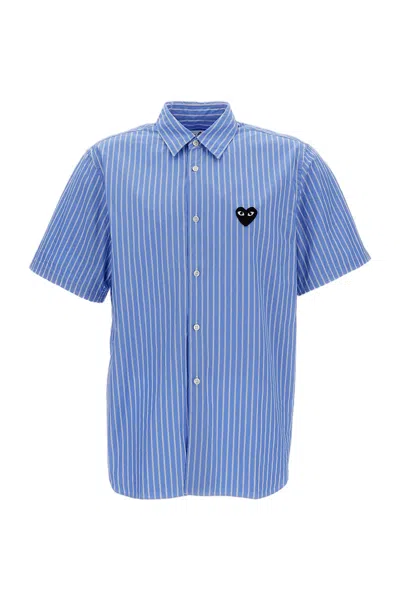 Comme Des Garçons Blue Vertical Stripe Short-sleeve Cotton Shirt