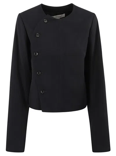 Comme Des Garçons Blue Wool Side Closure Jacket In Black