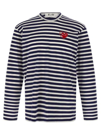 Comme Des Garçons Blue/white Logo Patch Stripes T-shirt
