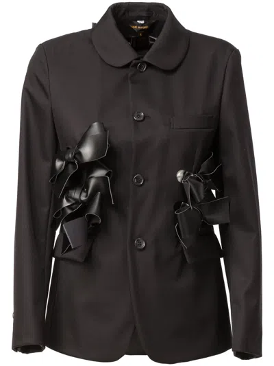 Comme Des Garçons Bow Appliqué Round Collar Blazer In Black