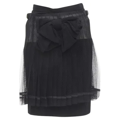 Comme Des Garçons Comme Des Garcons Bow Buckle Pleated Net Mesh Skirt In Black