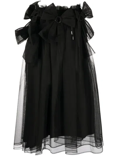 Comme Des Garçons Bow-detail Tulle Overlay Skirt In Black