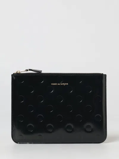Comme Des Garçons Wallet Brushed Leather Pouch With Embossed Polka Dots In Black