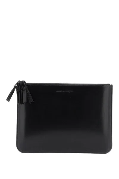 Comme Des Garçons Brushed Leather Multi-zip Pouch With In Nero