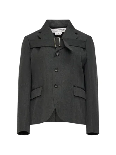 Comme Des Garçons Buckle-collar Tailored Blazer In Gray