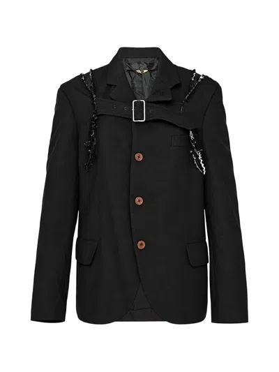 Comme Des Garçons Buckle-detail Frayed Blazer In Black