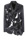 Comme Des Garçons Ruffled-detail Satin-finish Blazer In Grey
