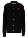 Comme Des Garçons Button-closure Black Wool Cardigan With Logo Patch In Black