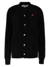 Comme Des Garçons Button-closure Black Wool Cardigan With Logo Patch In Black