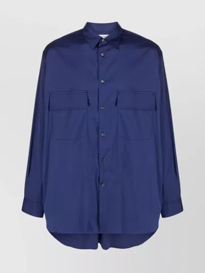 Comme Des Garçons Button-down Collar Long Sleeve Shirt With Pockets In Blue