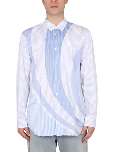 Comme Des Garçons Button-down Shirt With Classic Collar And Striped Design In Blue